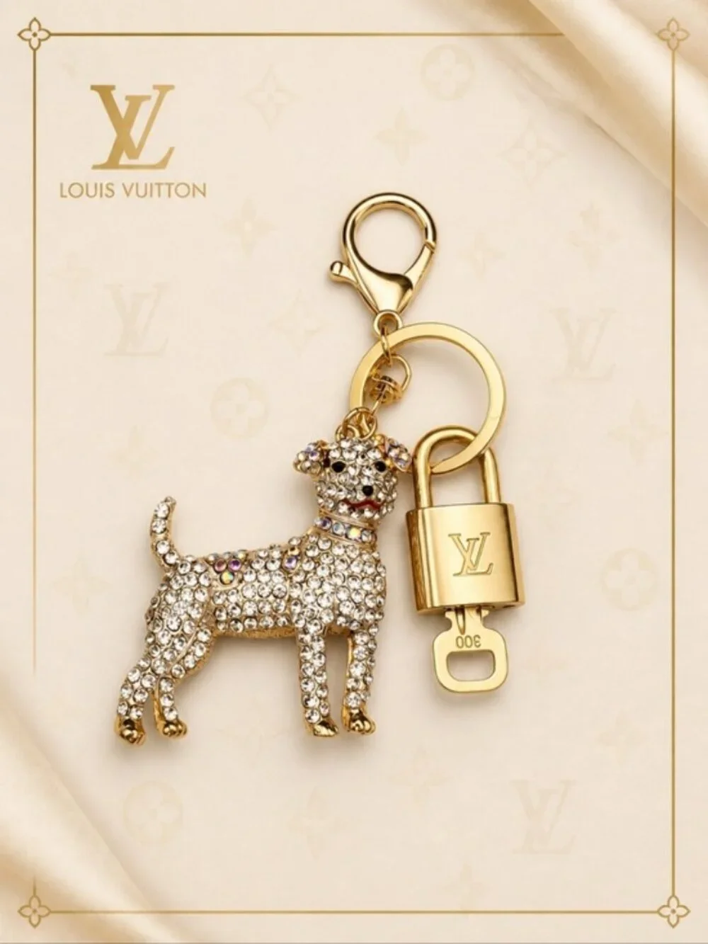 Authentic Louis Vuitton Gold Padlock 🔒 Shiny LV Key + Unbranded Dog Bag Charm